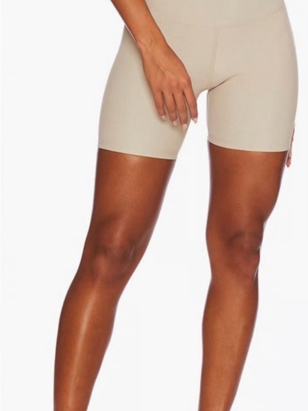 Beach Riot Ribbed High-Waist Bike Shorts - Beige